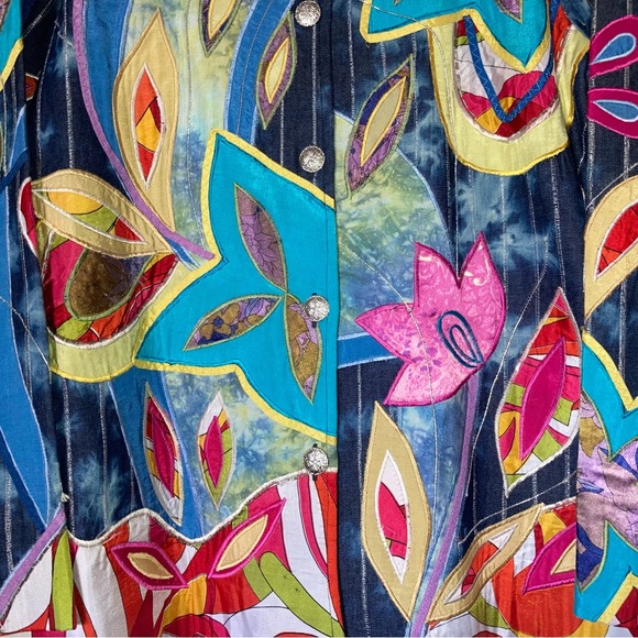 Drapers & Damon's Jean Jacket Women’s XL Multicolor 90s Abstract Floral Rainbow - Picture 5 of 8